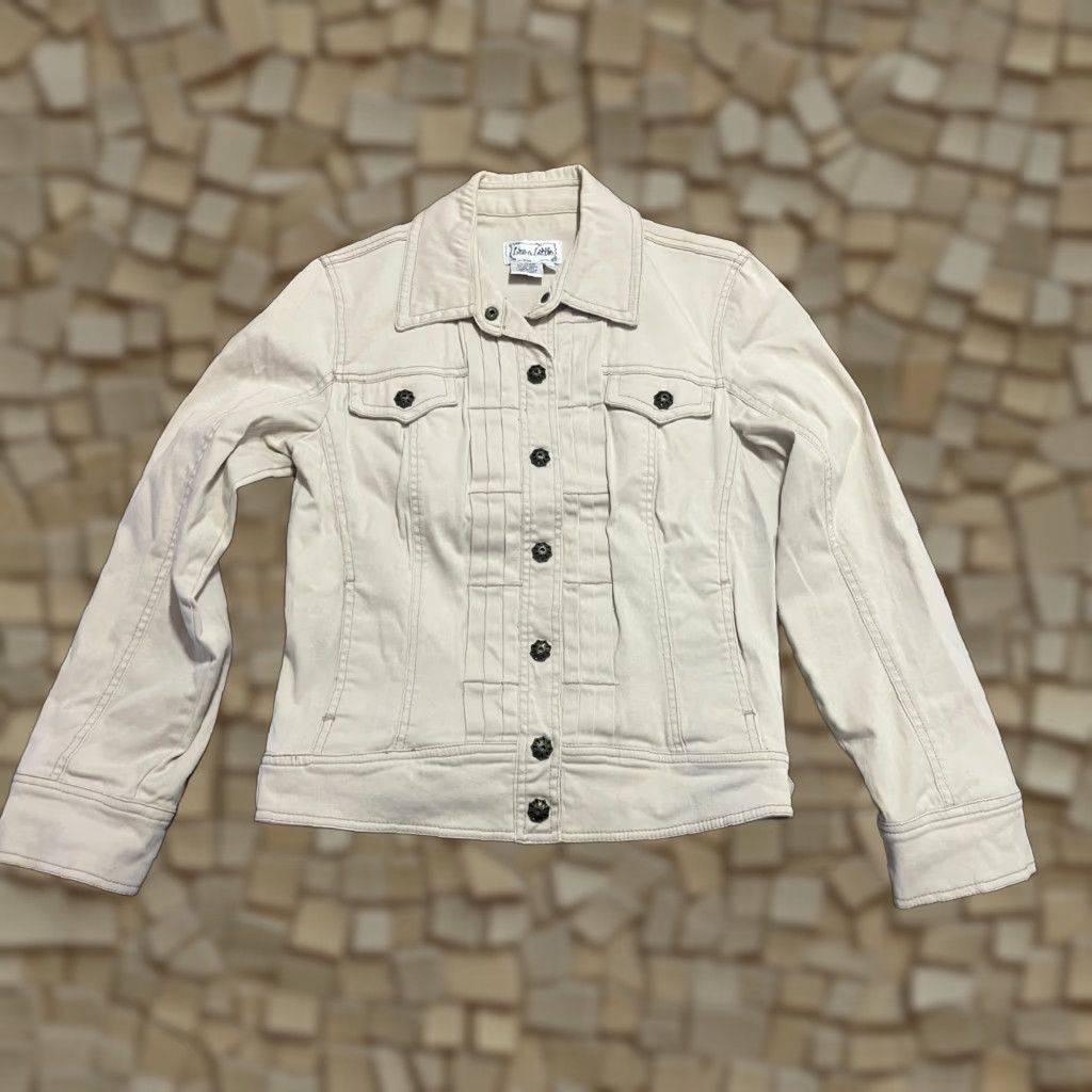 Olive Live a Little Jacket Womens Size Medium White Button Up Jean Jacket Pockets Street Casual Travel N/A Size 32" / US 10 / IT 46 - 1 Thumbnail