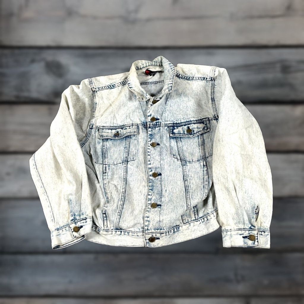 Denime VTG 90s News Acid Wash Denim Jacket Adult Large Blue Trucker Mens Jacket Vintage Size US 33 - 1 Thumbnail