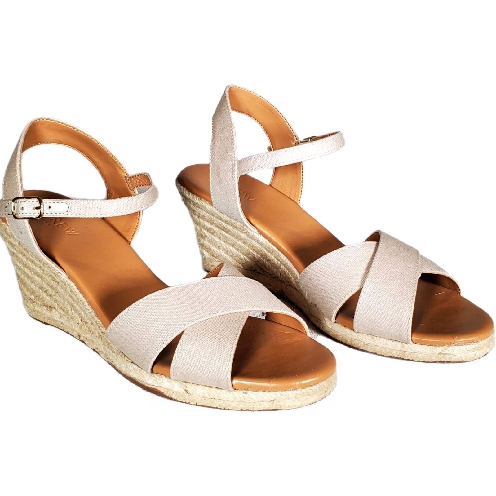 J.Crew J.CREW Beige Canvas Peep Toe Wedge Sandals Espadrille Women's Size US 9.5 Size US 10 / IT 40 - 2 Thumbnail