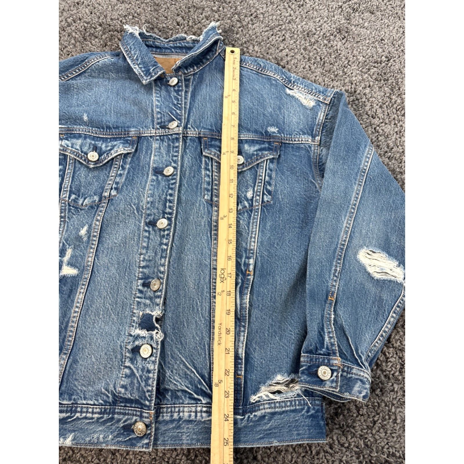 American Eagle Outfitters VINTAGE American Eagle Outfitters Trucker Jacket Mens XS Blue Button Up Denim Distressed Light Wash Size US XS / EU 42 / 0 - 2 Thumbnail