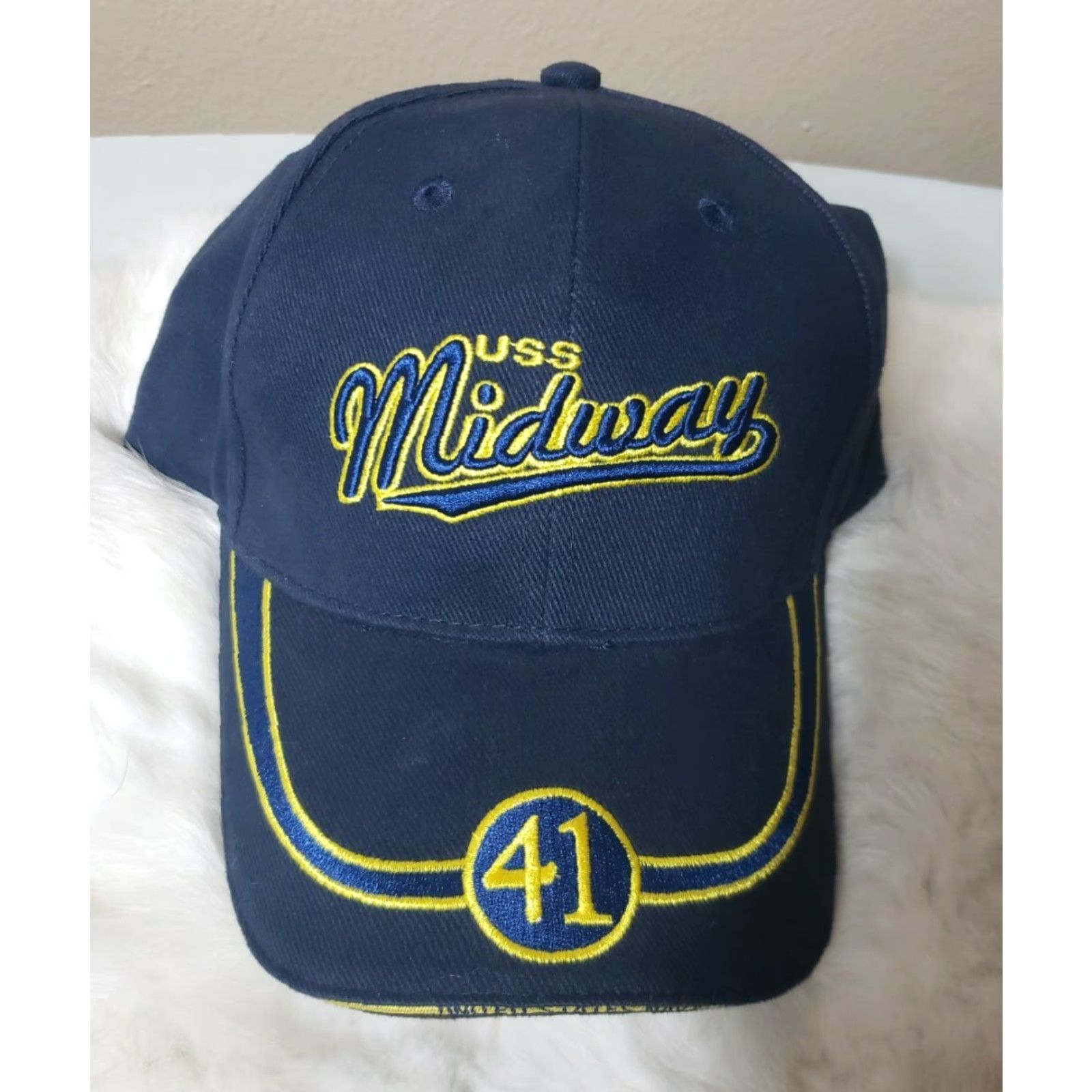 Vintage VINTAGE USS Midway CV-41 United States Navy Embroidered Strap Back Cap (NWOT) Baseball Cap Men One Size Blue Cotton Twill Adjustable Size ONE SIZE - 2 Thumbnail