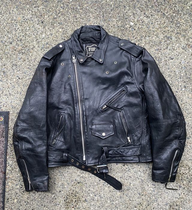 Veste Biker Vintage En Cuir Véritable - Noir & Marron Délavé - Style Années 80