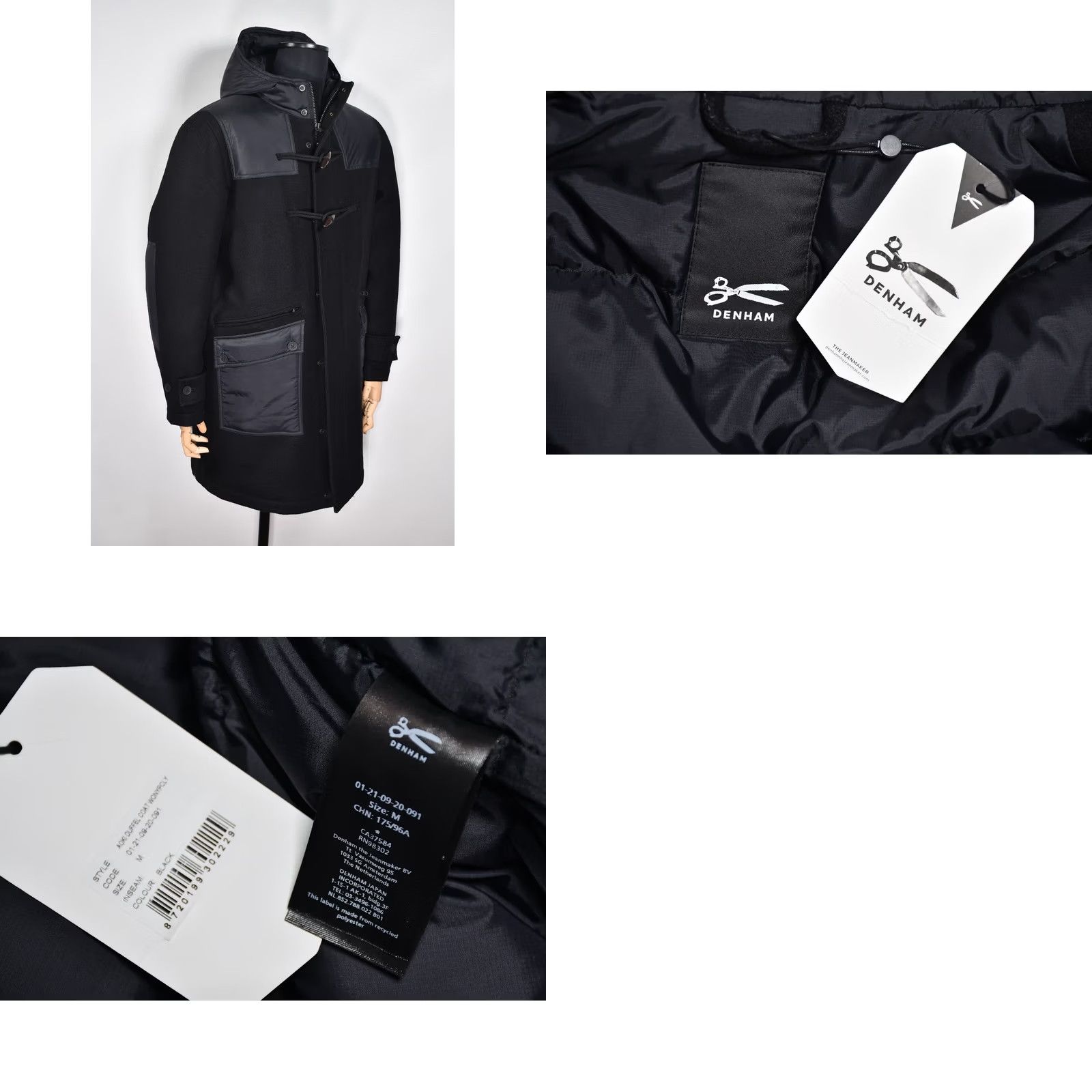 DENHAM DENHAM AOKI DUFFLE JACKET Men M Wool Black 100%Genuine 100%Wool / 100%Nylon Hooded Coat Size US M / EU 48-50 / 2 - 9 Thumbnail