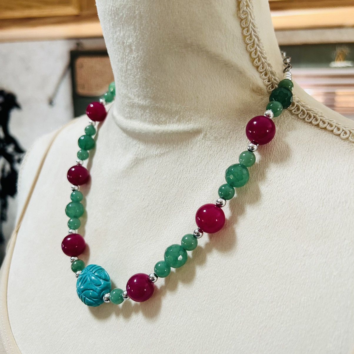 Handmade Handcrafted genuine stone silver chain necklace Size ONE SIZE - 3 Thumbnail