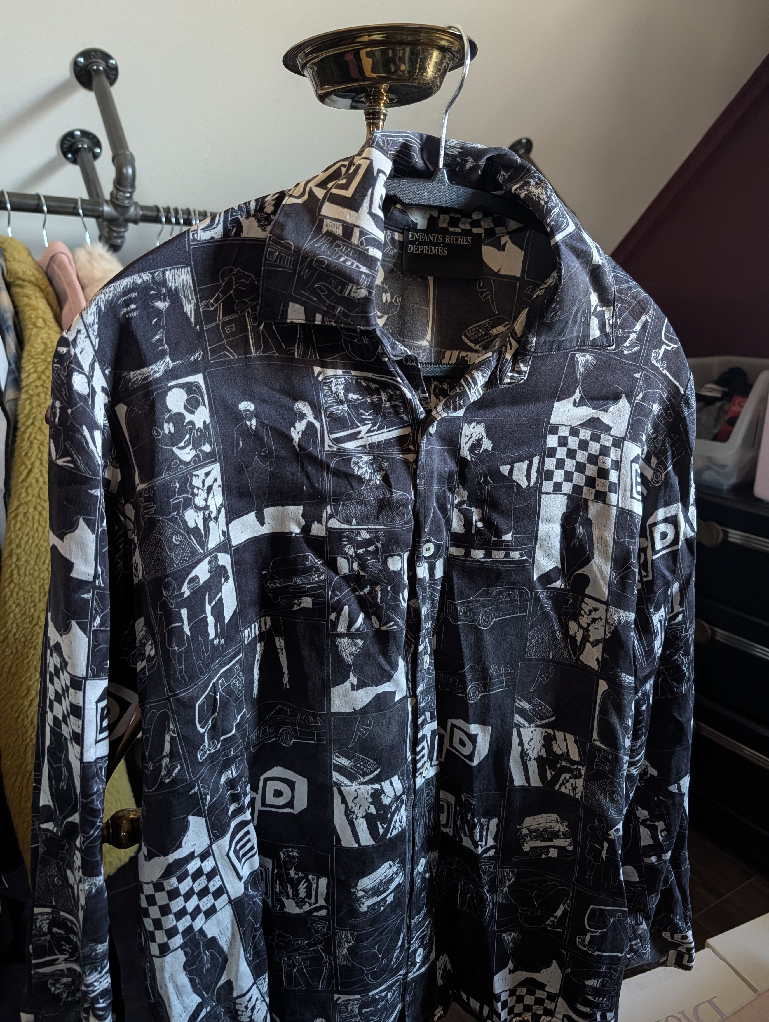 Enfants Riches Deprimes ICONIC Early 100% Thick Silk Comic Print B/W Shirt XS Size US XS / EU 42 / 0 - 2 Thumbnail
