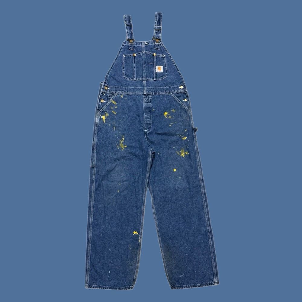 〜90s Carhartt Denim Painted Overalls Carhartt × Vintage Vintage 90s Carhartt Painted Blue Denim