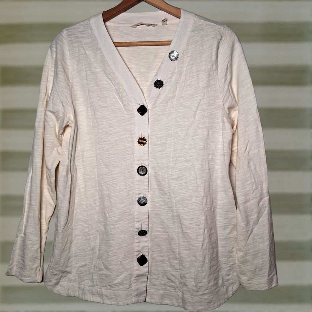 Soft Surroundings Soft Surroundings Shirt Small Ivory Button-Up Tunic S Womens Bohemian Artsy V-Neck Knit Cotton Long Sleeve Casual Size S / US 4 / IT 40 - 1 Thumbnail