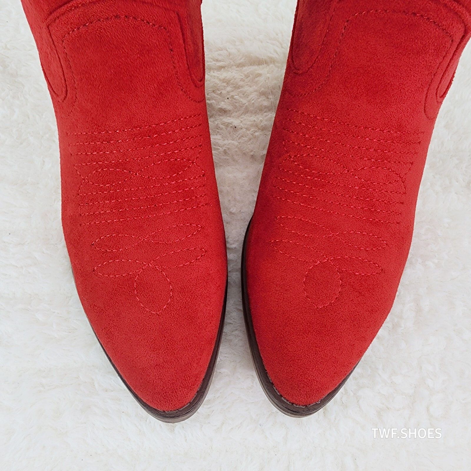 Other Wild Ones Red Faux Suede Pull On Mid Calf Cowboy Cowgirl Boo Size US 10 / IT 40 - 3 Thumbnail