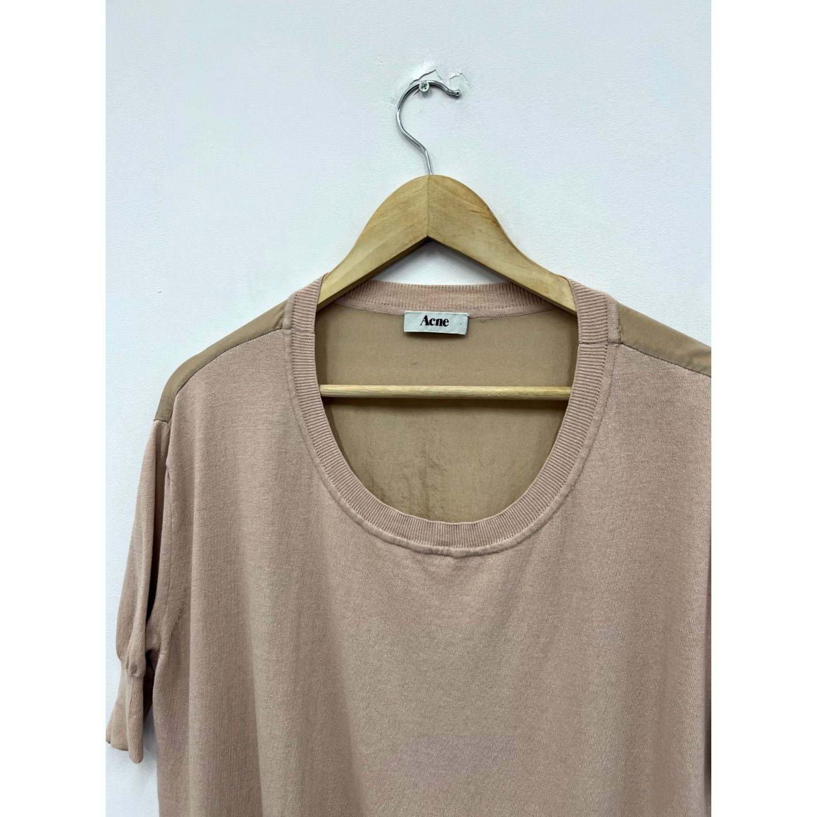 Vintage ACNE Blouse Shirt Size L Womens Vintage Silk Beige Crew Neck Short Sleeve Relaxed Fit Capsule 90s Size L / US 10 / IT 46 - 3 Thumbnail