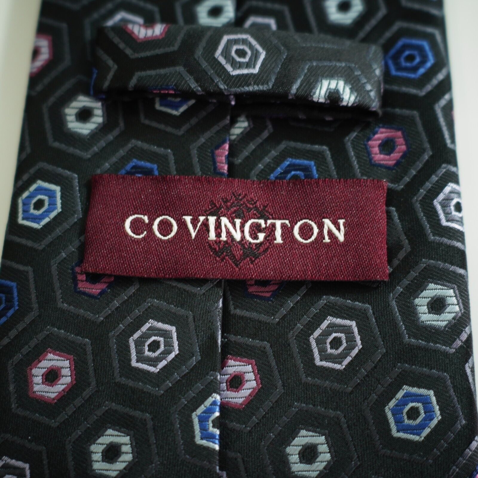 Covington Covington Gray Pink Blue Woven Geometric Polyester Tie Size ONE SIZE - 4 Thumbnail