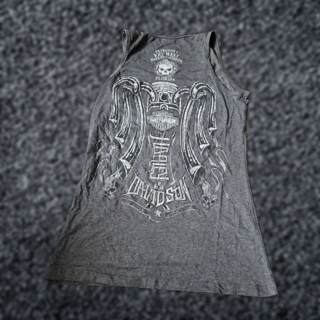 Harley Davidson Retro Harley Davidson Women's Gray Tank Top Double Sided Graphic Print Size L / US 10 / IT 46 - 1 Thumbnail