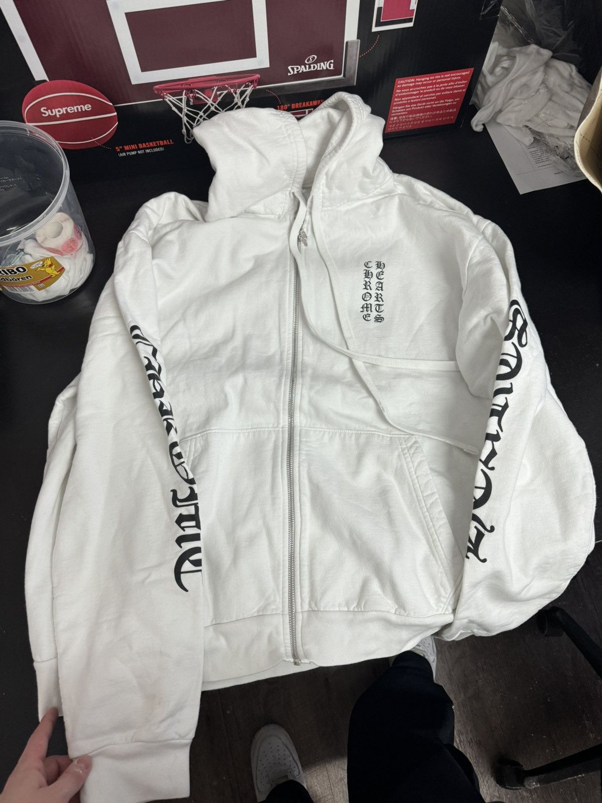 image of Chrome Hearts Hoodie Zip Up in White, Men's (Size XL)