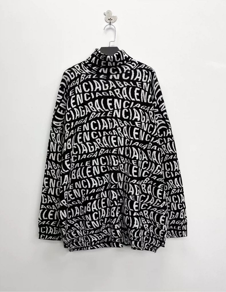 Balenciaga Balenciaga Black and white bullet-screen half-turtleneck s Size US L / EU 52-54 / 3 - 1 Thumbnail