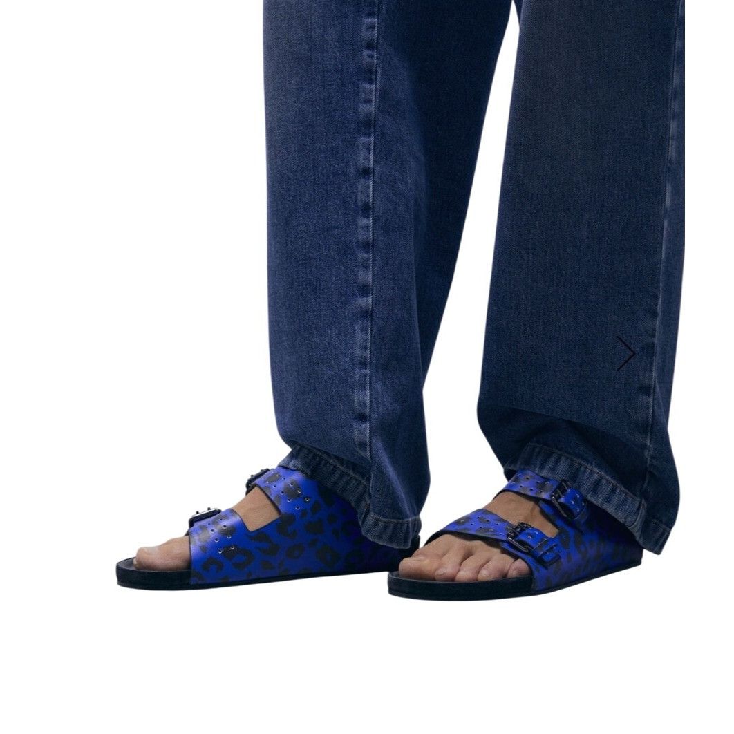 The Kooples Blue Leopard-Print Leather Sandals With Adjustable Buckles & Size US 6 / EU 39 - 4 Thumbnail