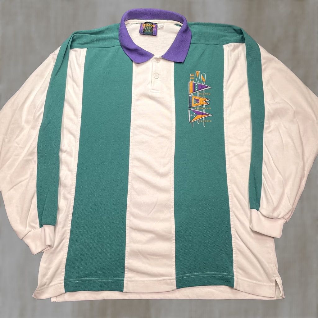 Wilson VINTAGE Wilson Rugby Shirt Mens XL Green Nautical Long Sleeve American polo Size US XL / EU 56 / 4 - 1 Thumbnail