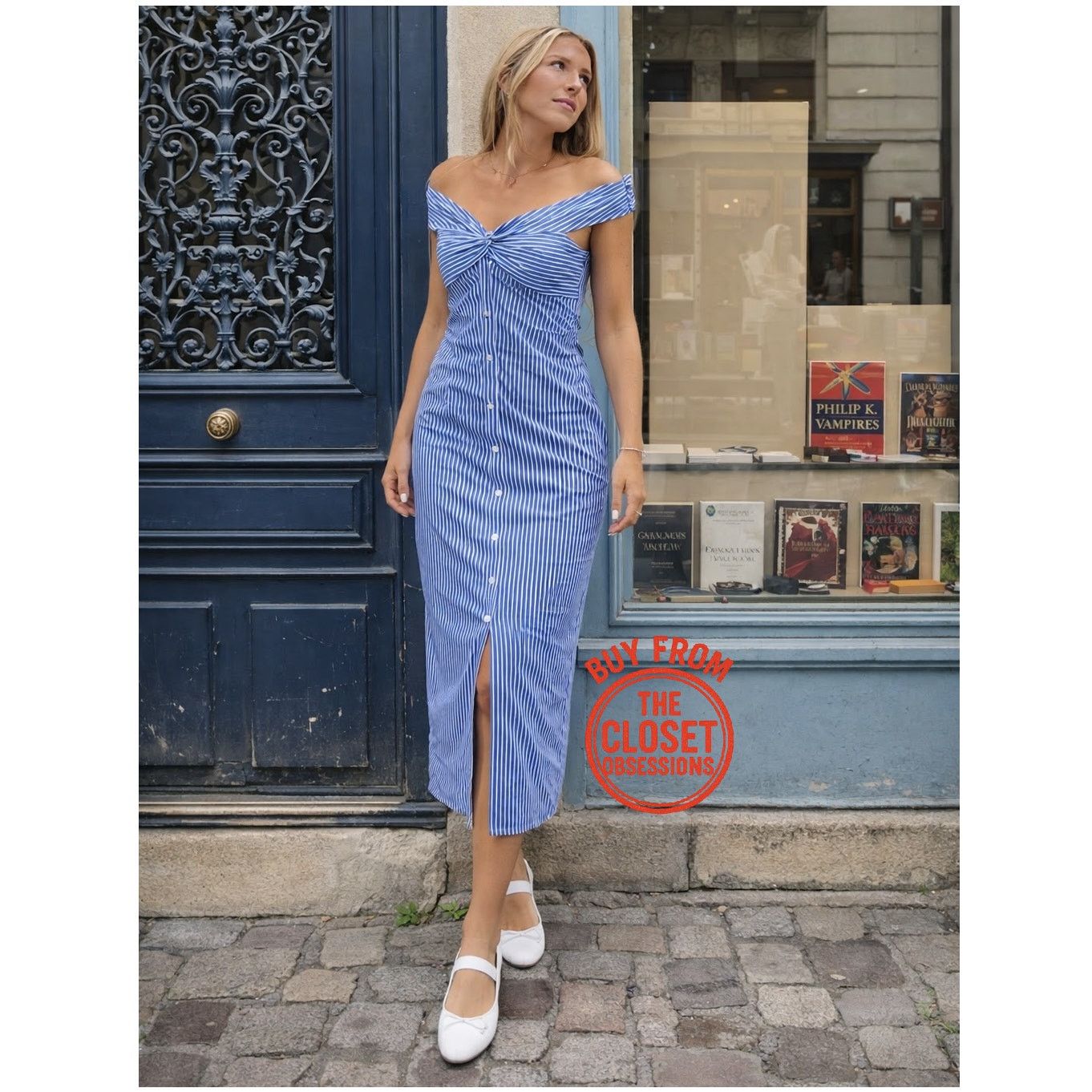 Mango MANGO Striped Off-Shoulder Midi Dress NWT Size L / US 10 / IT 46 - 2 Thumbnail