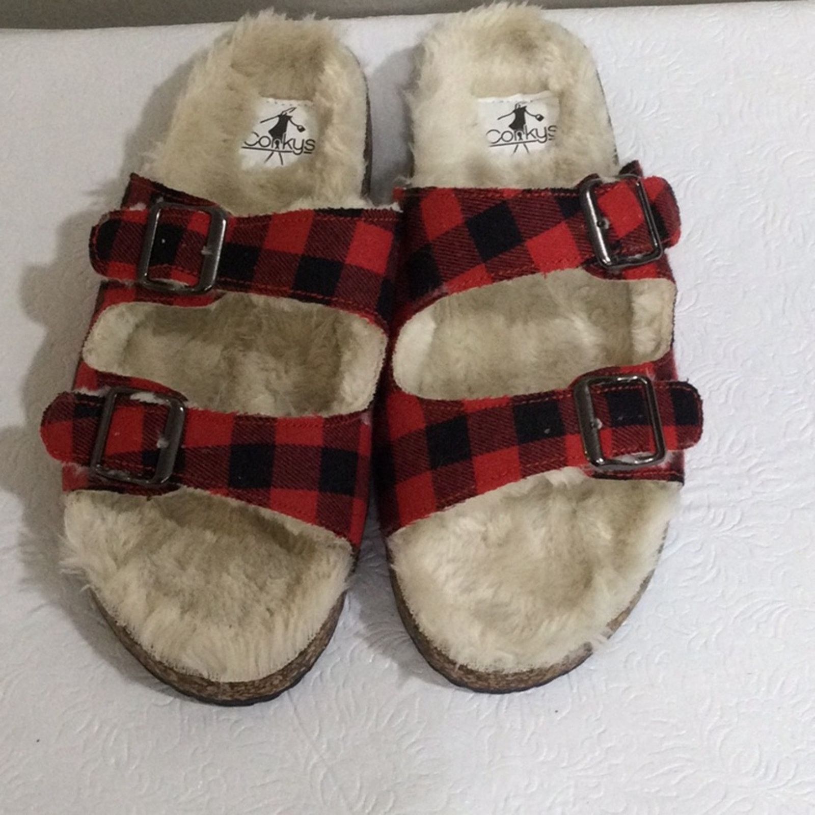 Other Corkys Laid Back Plaid Fur Lined Slip On Sandles 10 NWOT Size US 10 / IT 40 - 1 Thumbnail