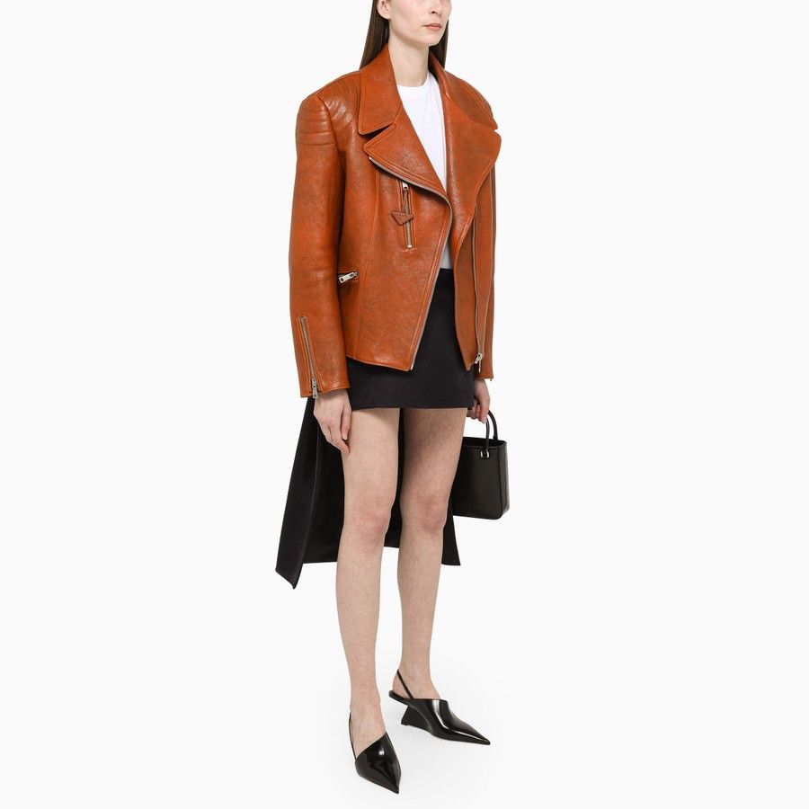 Prada o1d2blof0924 Leather Biker Jacket in Brown Size S / US 4 / IT 40 - 2 Thumbnail