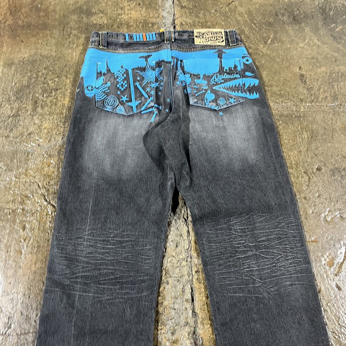Ed Hardy × JNCO × Vintage Crazy Y2K Akademiks Jeans Baggy Embroidered Skater Wide Leg Size US 38 / EU 54 - 4 Thumbnail