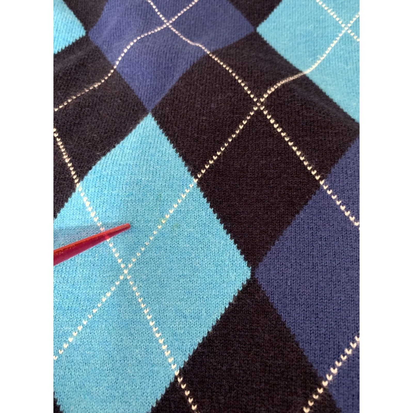Vintage Toscano Firenxe 100% Combed Cotton Navy Blue Argyle V-Neck Mens Sweater XL-11834 Size US XL / EU 56 / 4 - 8 Thumbnail