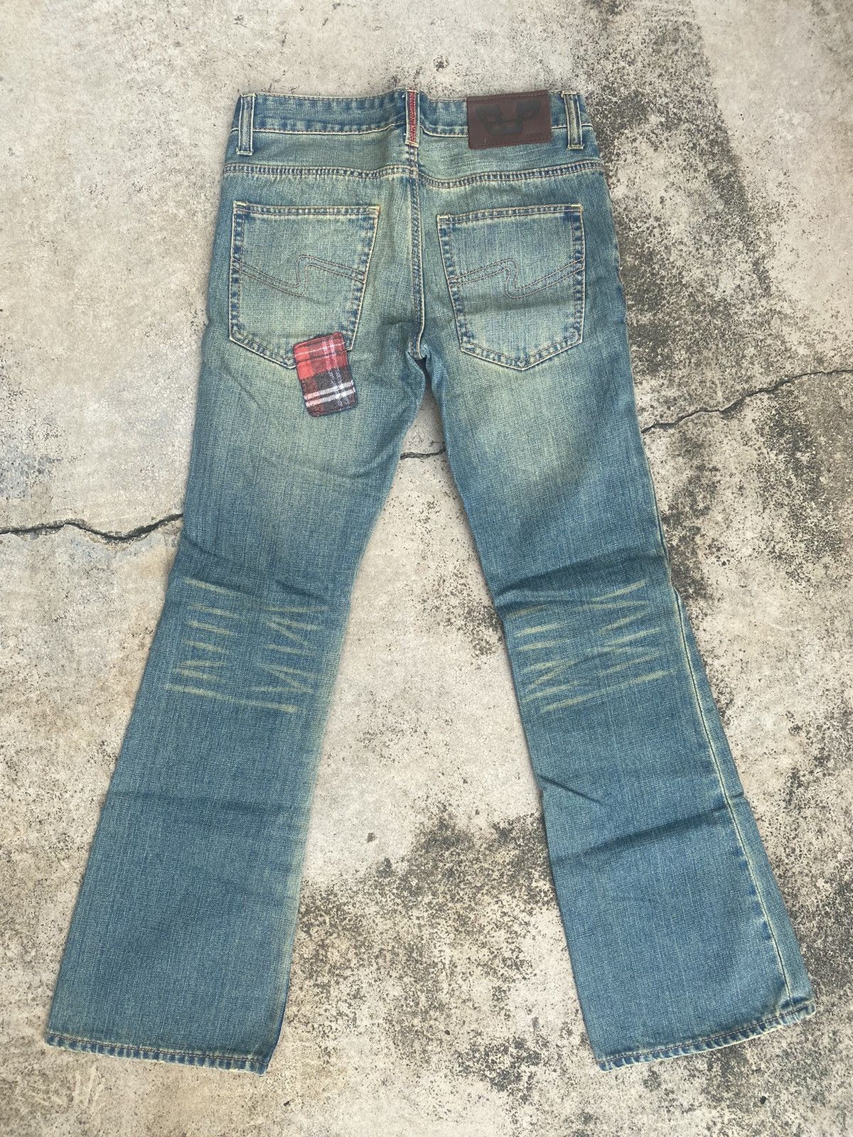 If Six Was Nine × Japanese Brand Flare Jeans Bonds & Peace Patchwork Fade Bootcut Size US 31 - 15 Thumbnail
