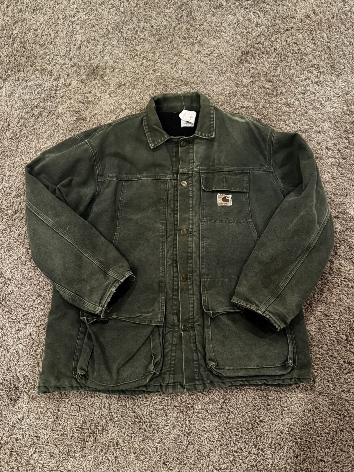Carhartt Vintage USA Made Carhartt Green Duck Canvas workwear Jacket Size US XL / EU 56 / 4 - 1 Thumbnail
