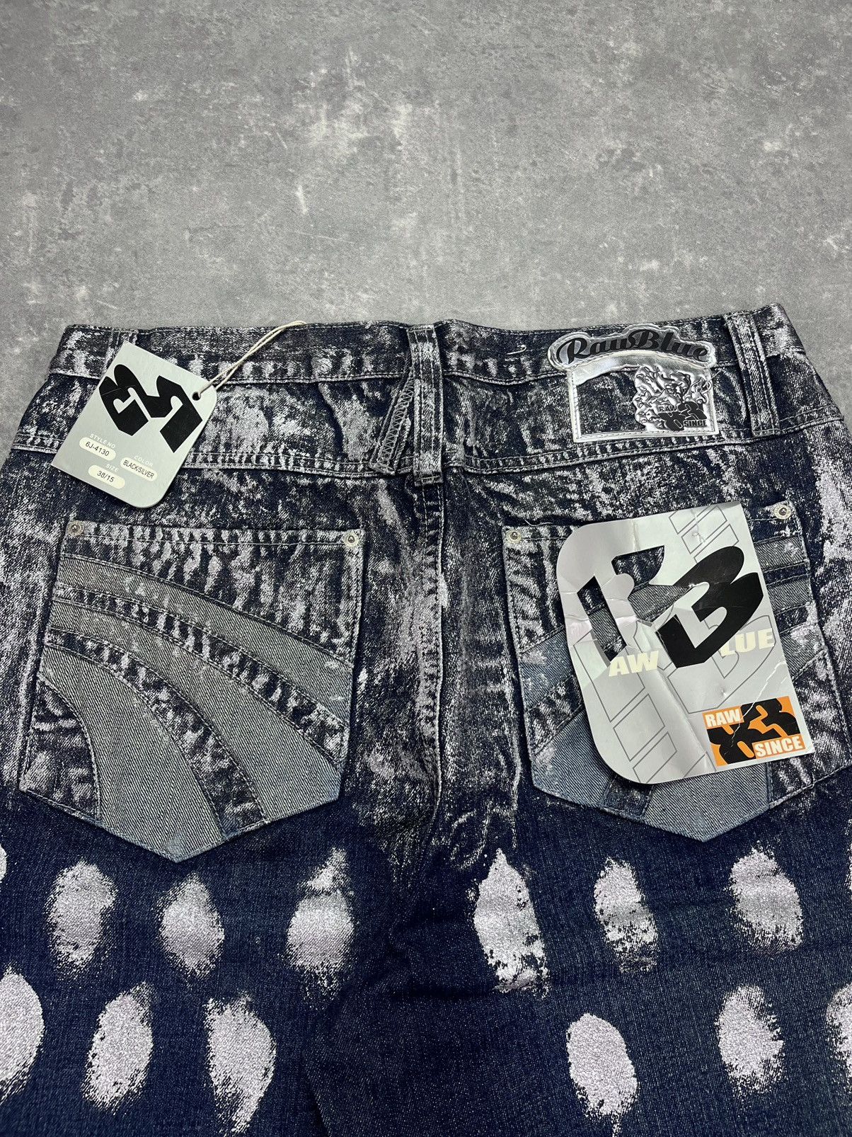 Affliction DSWT Raw Blue Baggy Printed Glitter Denim Jorts Shorts 38 Size US 38 / EU 54 - 4 Thumbnail
