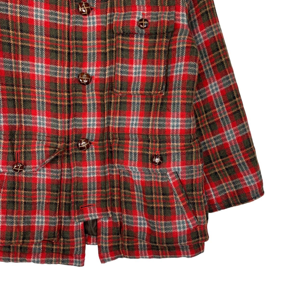 Japanese Brand 291295 HOMME Red Tartan Wool Hooded Coat Jacket #1052-C47 Size US M / EU 48-50 / 2 - 4 Thumbnail