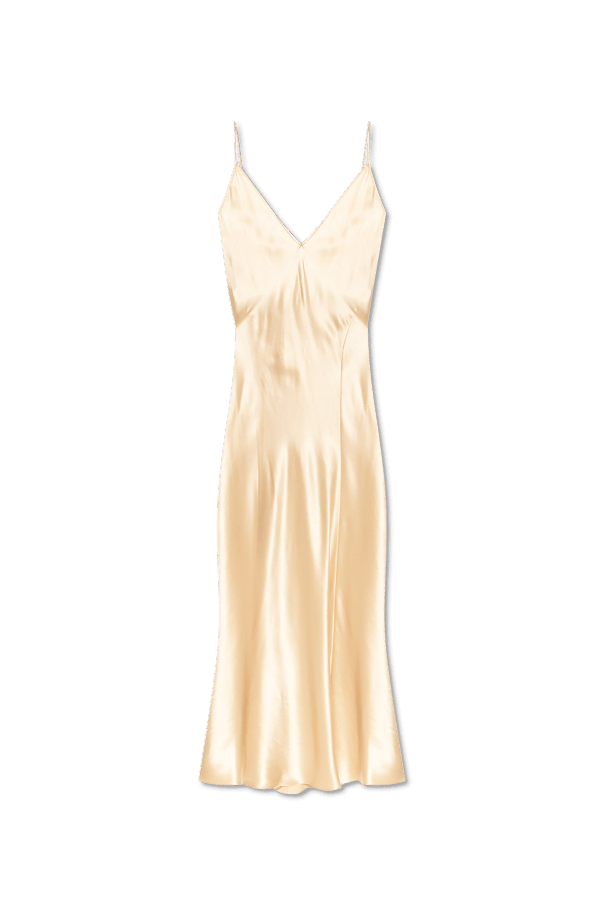 Saint Laurent Paris o1bcso1str1125 V-Neck Dress in Silk Satin in Beige Size S / US 4 / IT 40 - 1 Thumbnail