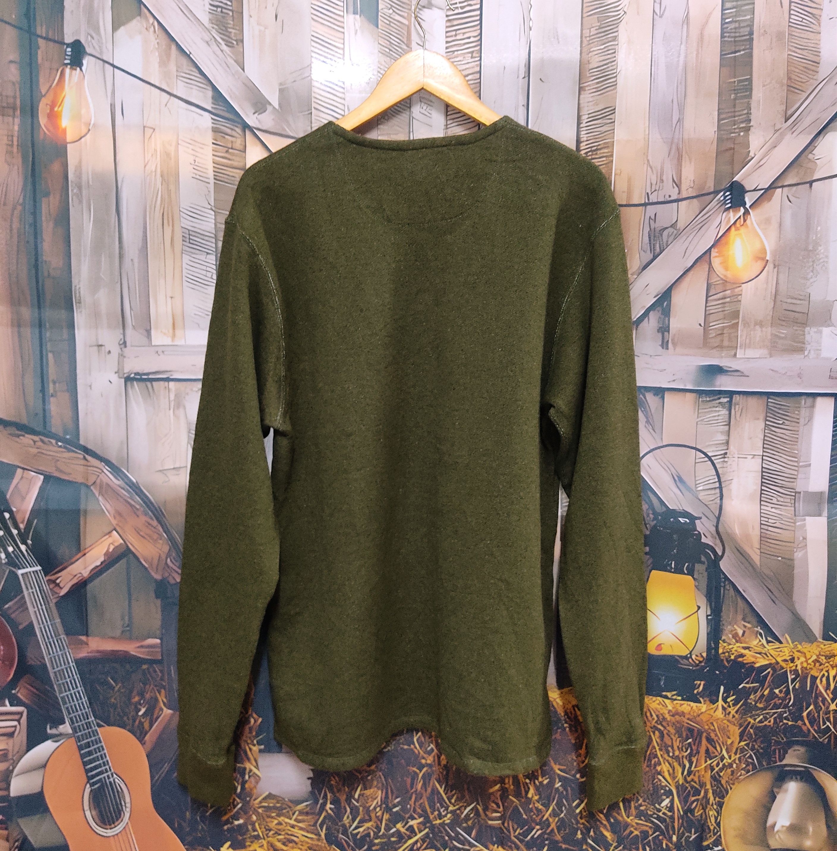 BLACK SIGN BLACK SIGN Olive Cotton Wool Cashmere Henley Sweatshirt Size US L / EU 52-54 / 3 - 2 Thumbnail