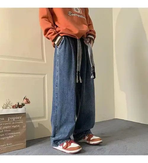 Jean Retro loose high street hip hop drawstring straight jeans Size US 32 / EU 48 - 7 Thumbnail