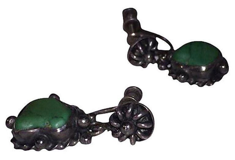 Designer Chinese Sterling Silver Turquoise Drop Earrings Size ONE SIZE - 3 Thumbnail