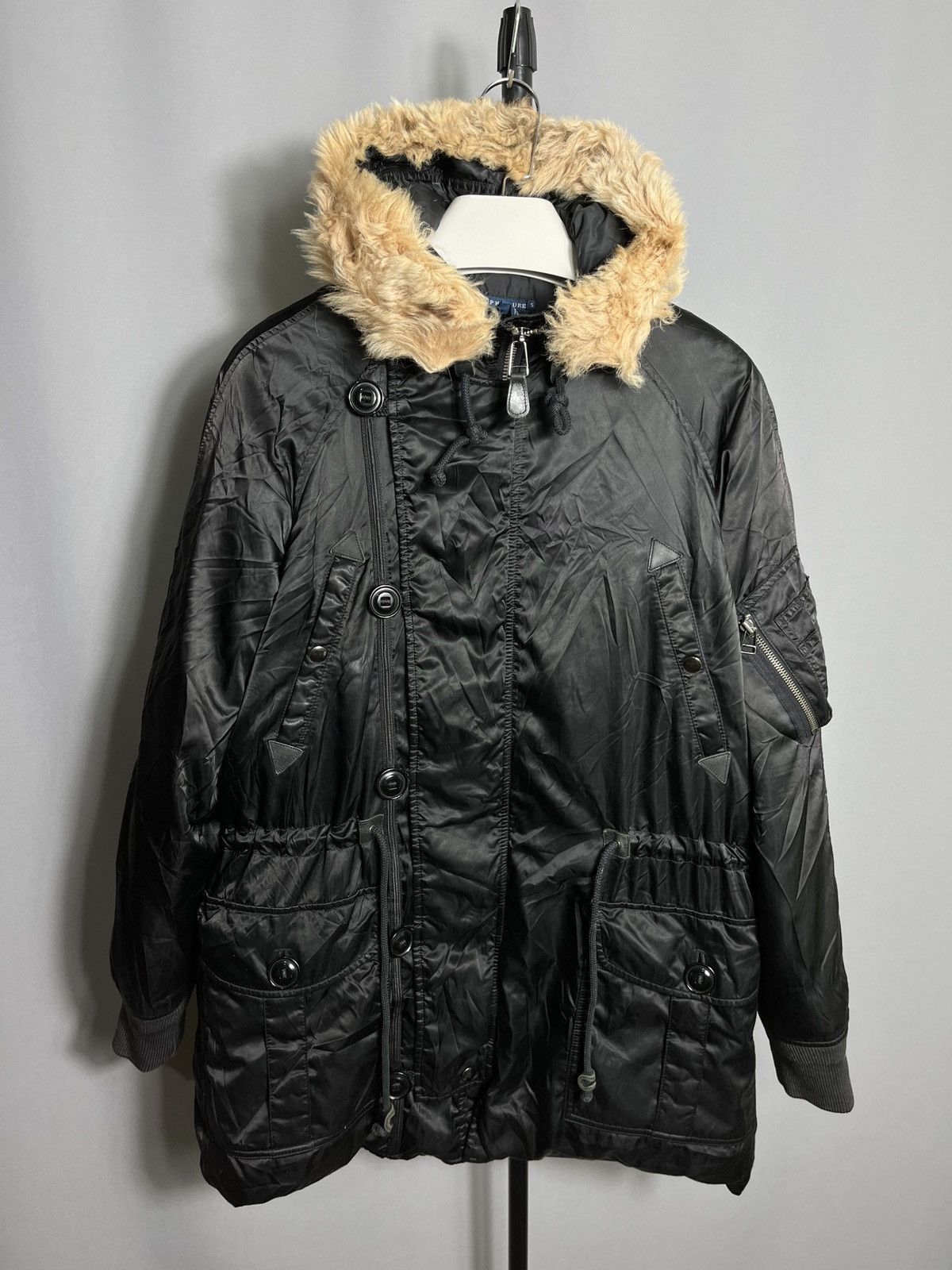 vintage ralph lauren parka down jacket mens black fur - Technical View