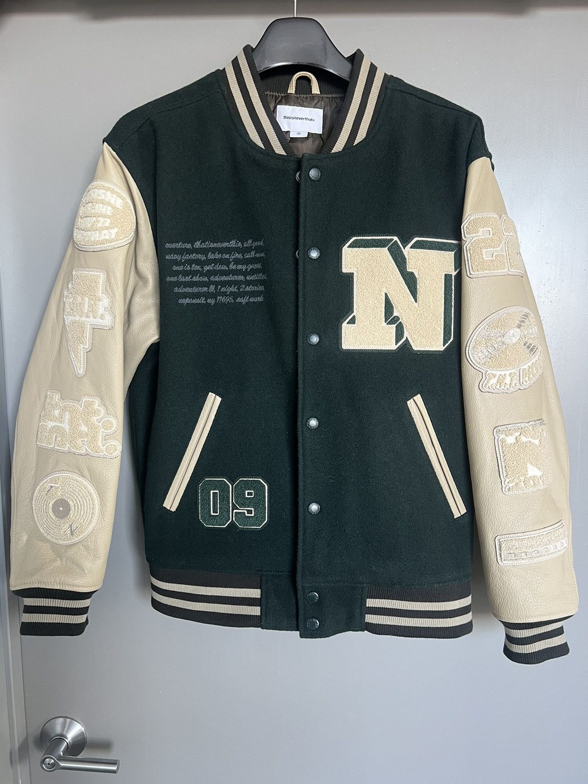 image of Thisisneverthat Thisneverthat Varsity Jacket in Green, Men's (Size Medium)