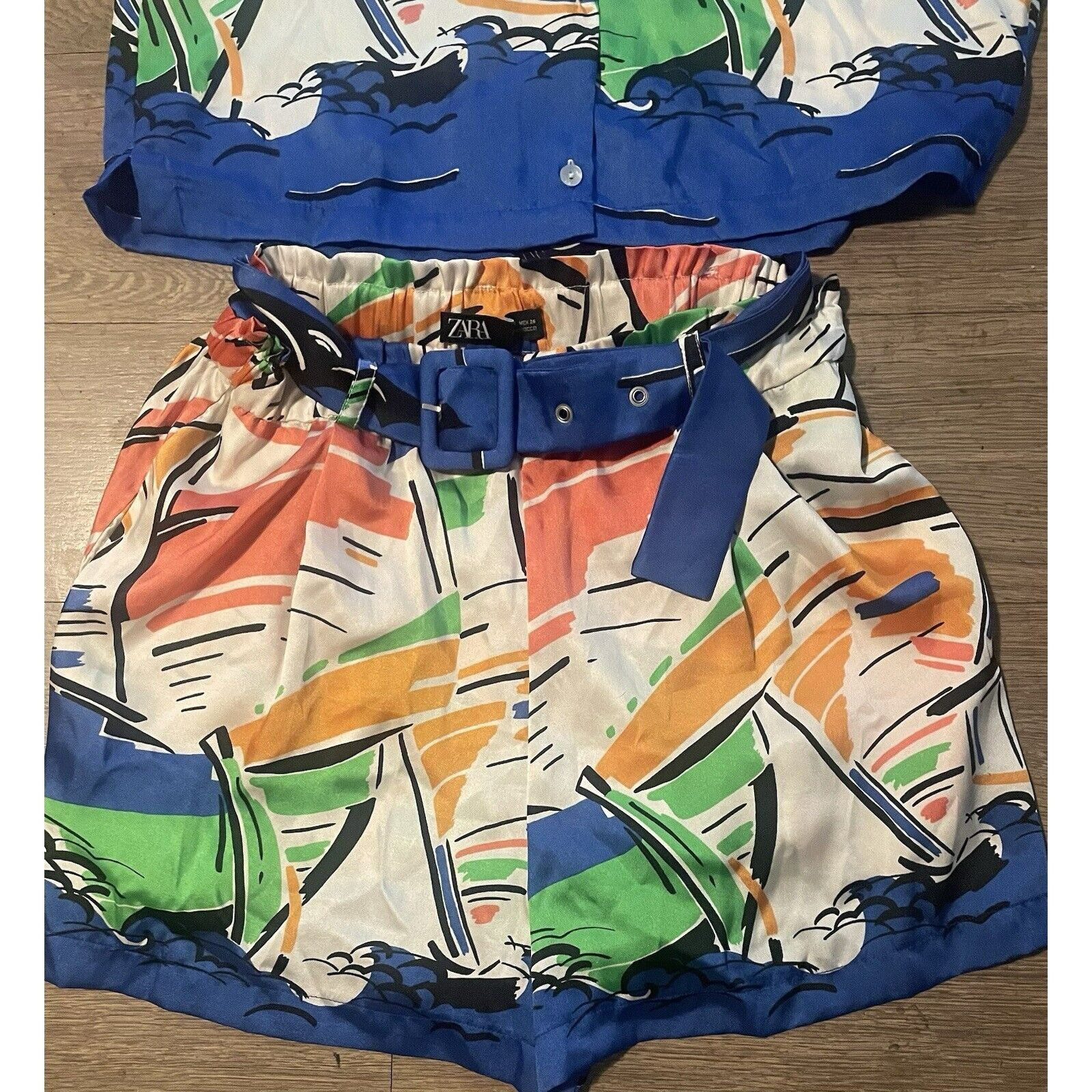 Zara Zara Satin Cropped Shirt & Flowy Shorts w/Belt Set Size S Size S / US 4 / IT 40 - 3 Thumbnail