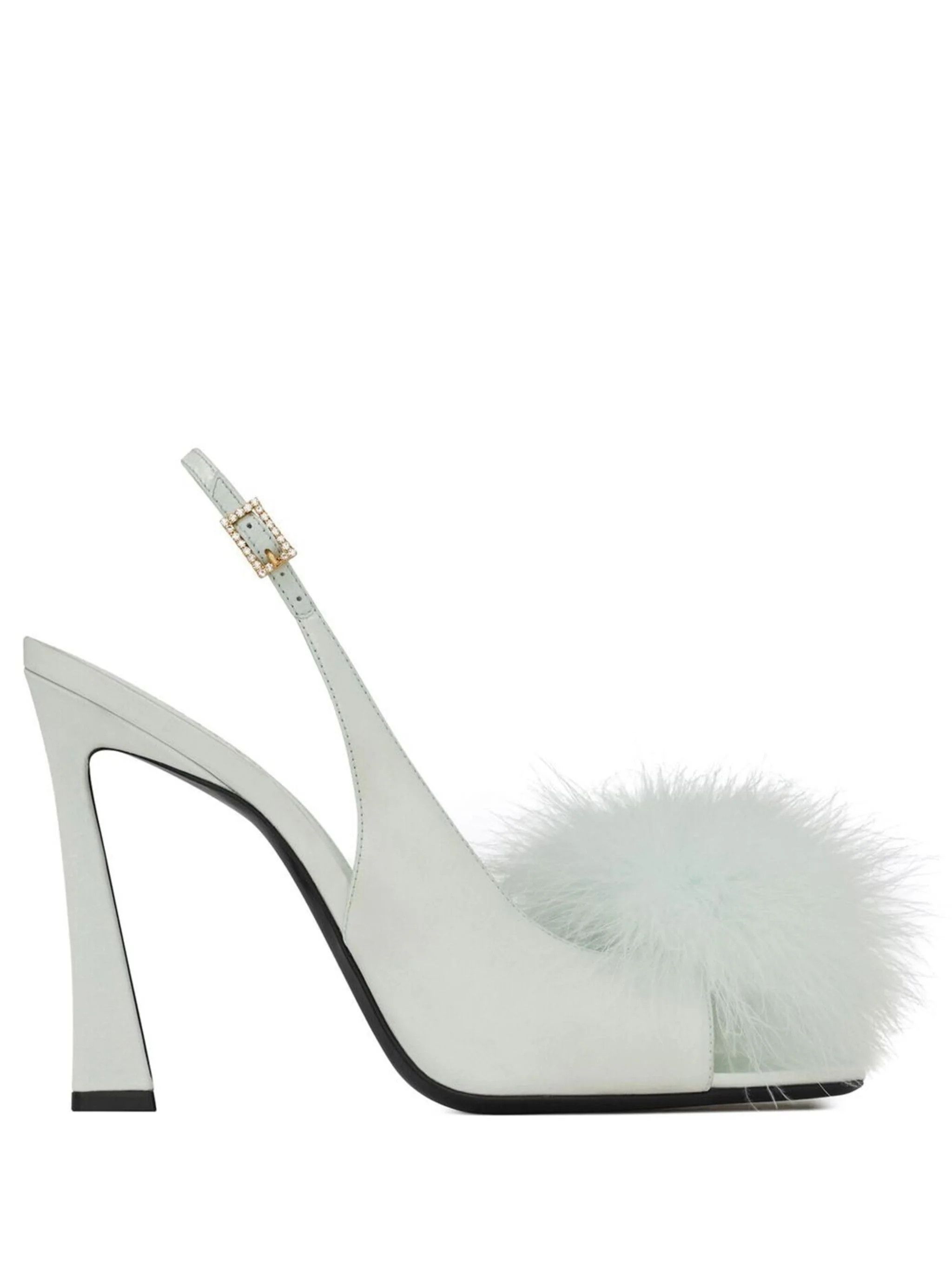 image of Saint Laurent Paris Oc11Z10524 Mae Slingback Sandals In Crepe In Light Green, Women's (Size 8)