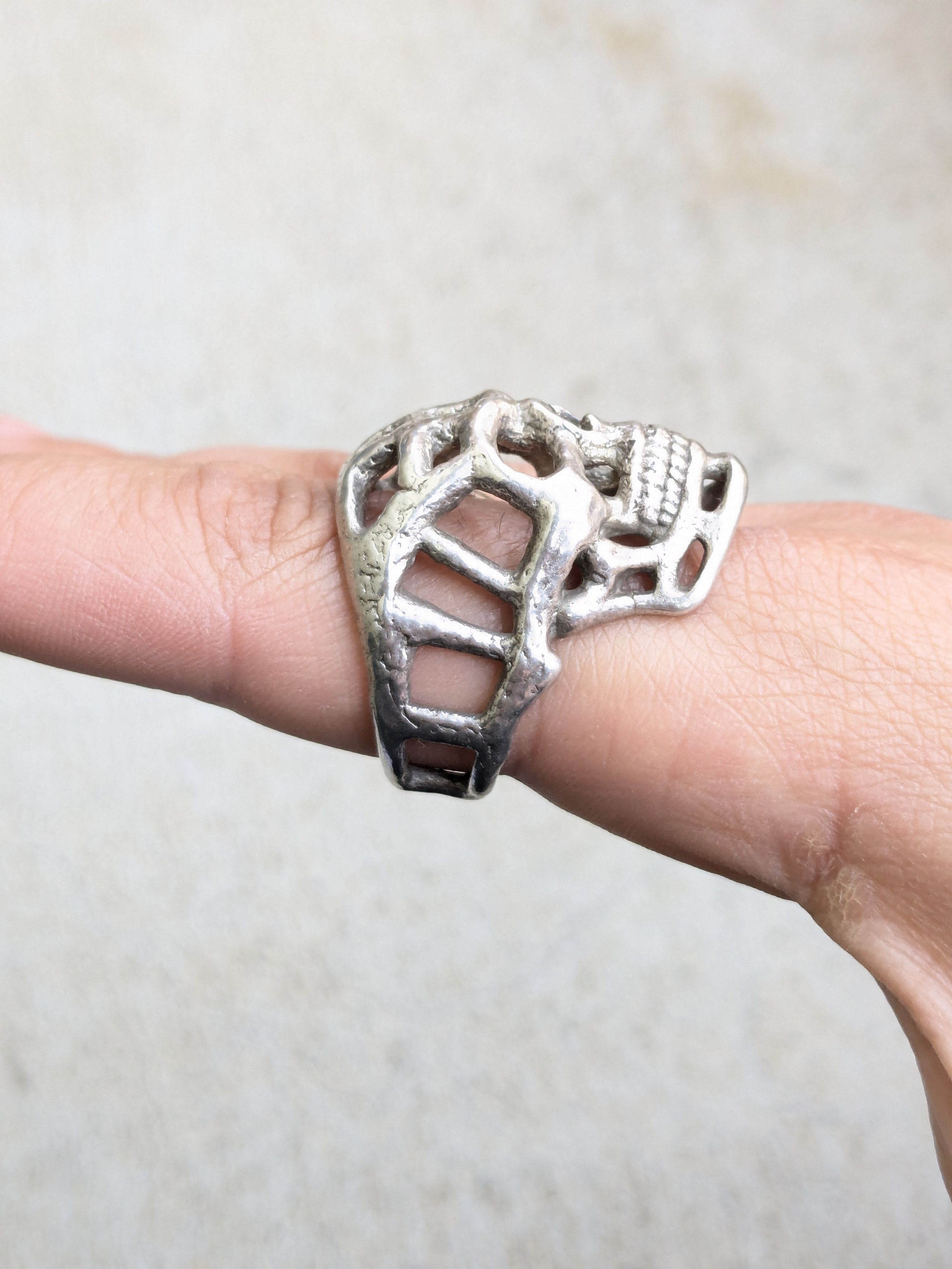 Other Vintage Sterling Silver Skull Ring 11.25 Biker Punk Skeleton Size ONE SIZE - 13 Thumbnail