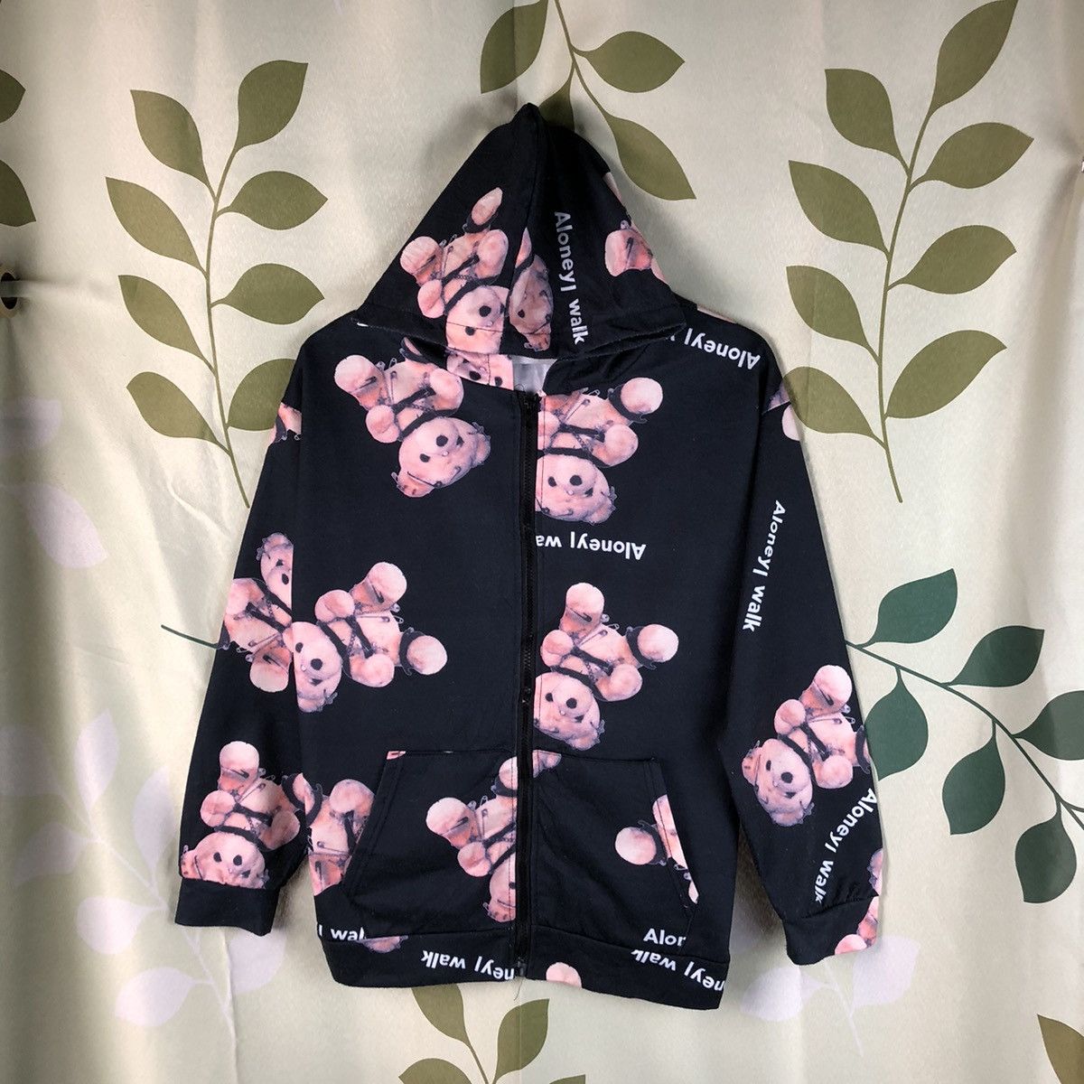image of Vintage Full Print Teddy Bear A Lonely I Wake Black Hoodie 7465, Women's (Size Medium)