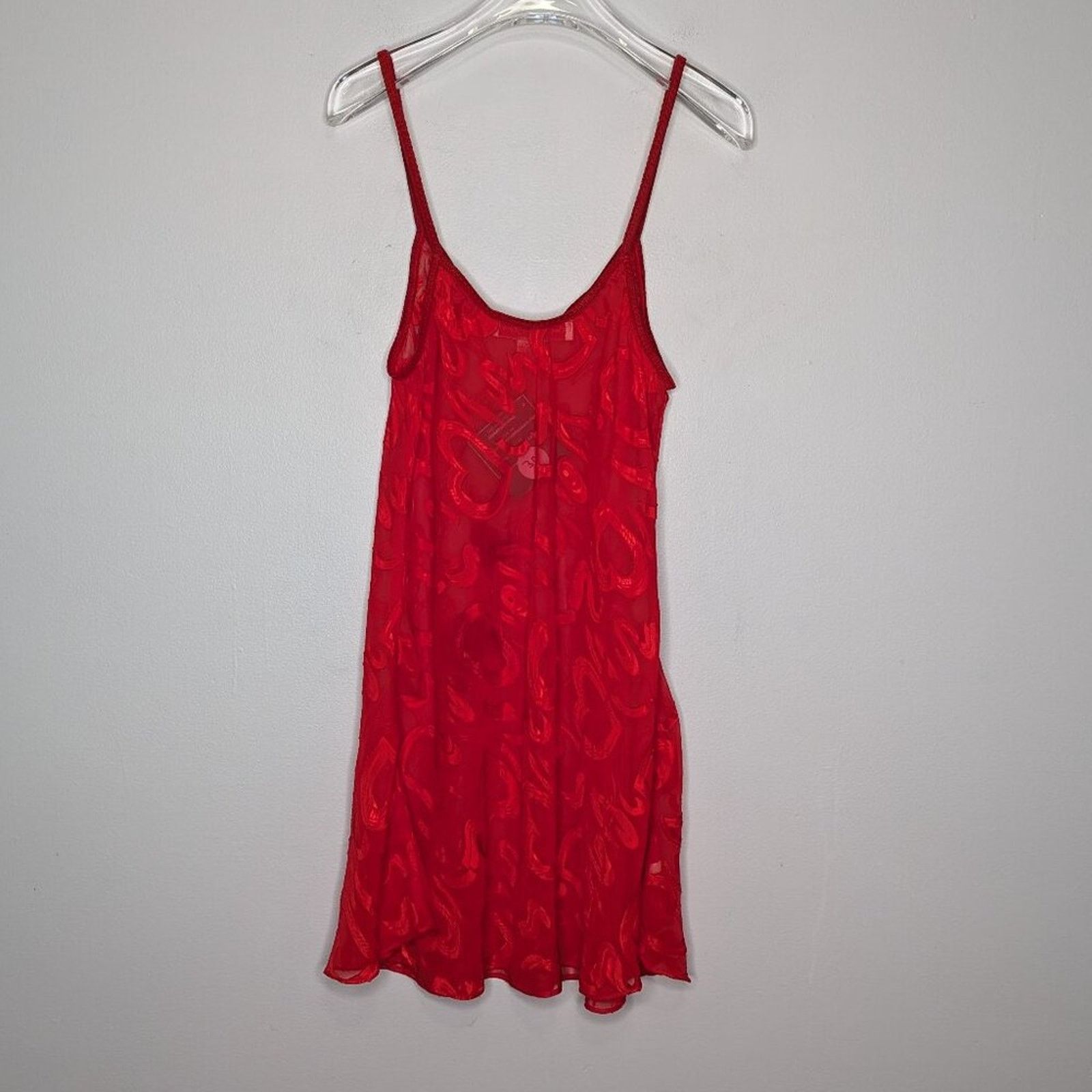 Vintage Vintage 90's Red Heart Pattern Semi Sheer Slip Dress Nightie Size XL / US 12-14 / IT 48-50 - 2 Thumbnail