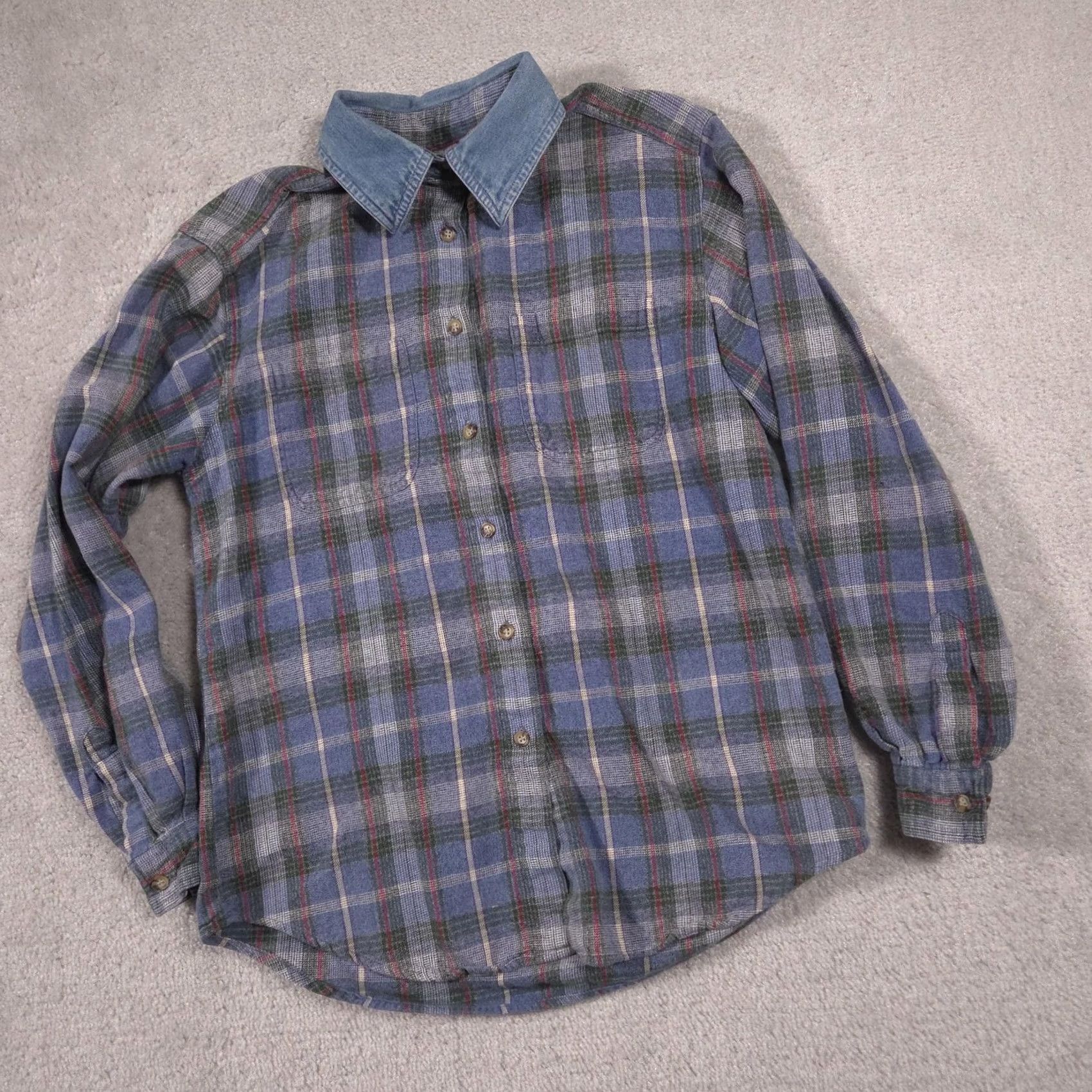 Denime Cabin Creek Shirt Womens Small Blue Plaid Denim Collar Button Front Flannel Top Size S / US 4 / IT 40 - 2 Thumbnail