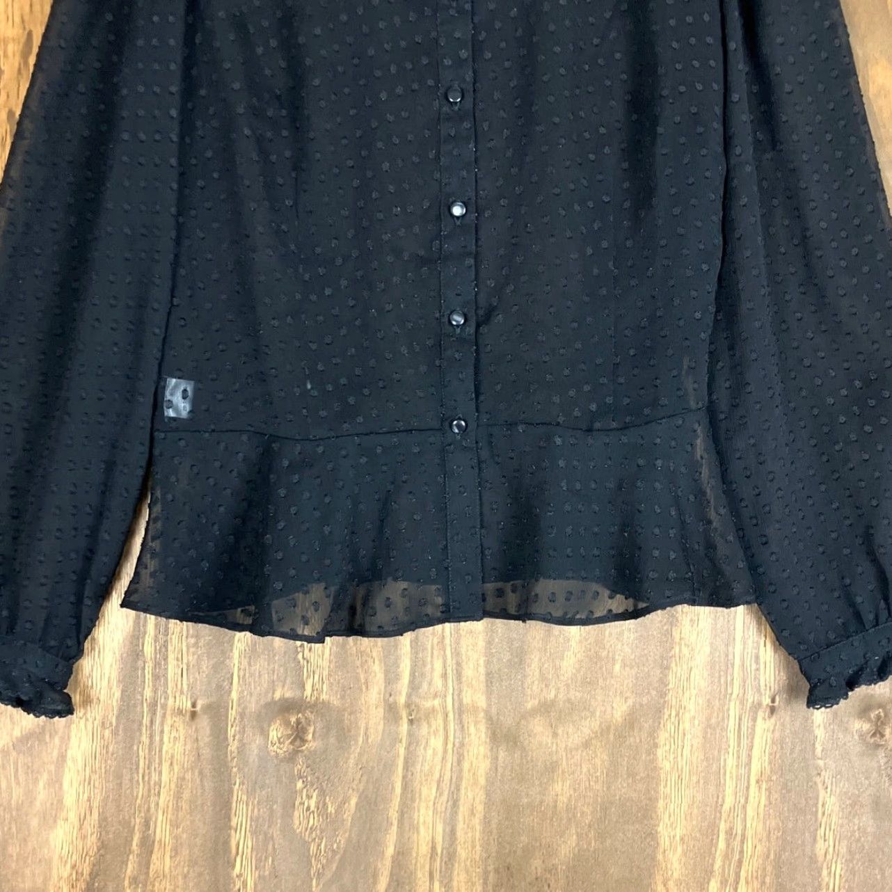 Ann Taylor Ann Taylor LOFT Blouse Black Button Down Sheer Popcorn Long Sleeve 10 Women Clothing Shirt Size L / US 10 / IT 46 - 3 Thumbnail