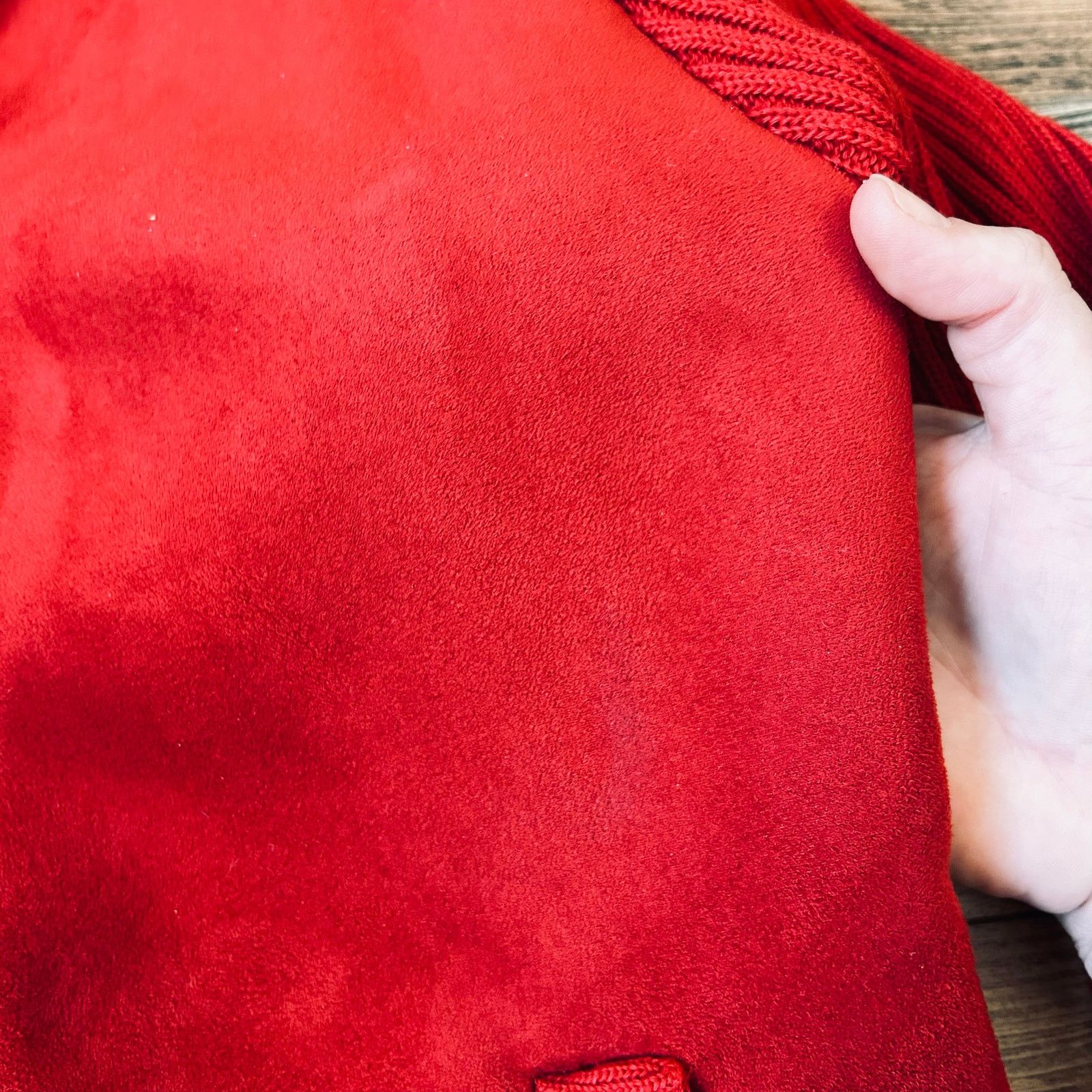 Vintage Y2K Cherry Red Faux Suede Leather Jacket Hood Knit Vintage Size L / US 10 / IT 46 - 10 Thumbnail
