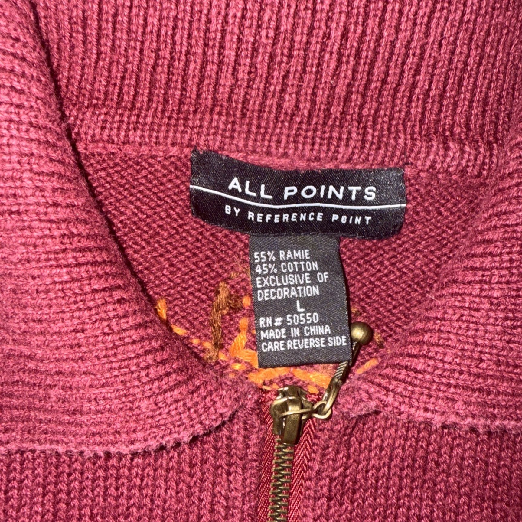 Vintage VINTAGE All Points Womens Maroon Cardigan Sweater Autumn Leaves Embroidery Knit Crew Neck Full Zip Large Size L / US 10 / IT 46 - 3 Thumbnail