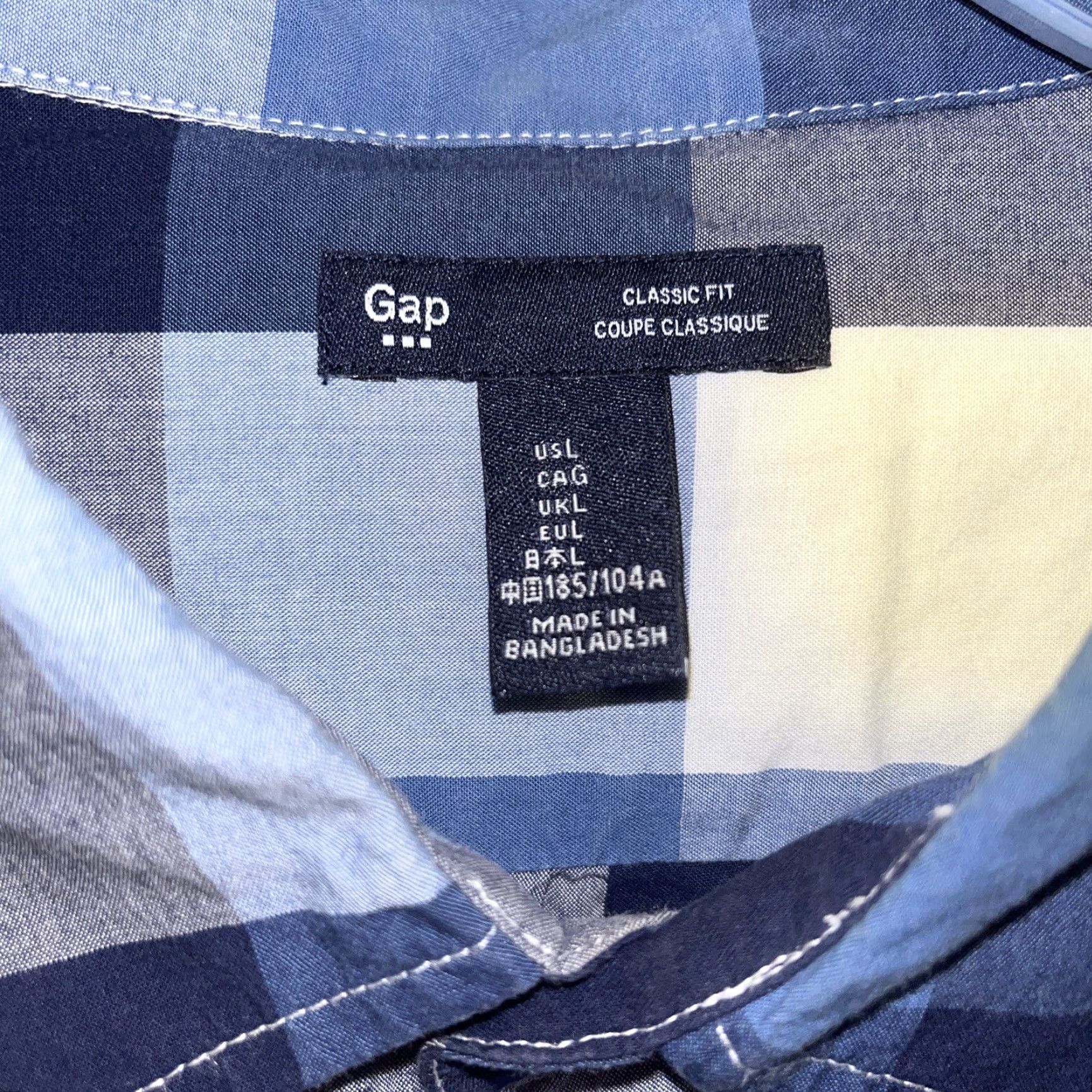 Gap Gap Mens Long Sleeve Dress Shirt L Blue Plaid 100% Cotton Classic Fit Button-Down Men Size 42R - 3 Thumbnail