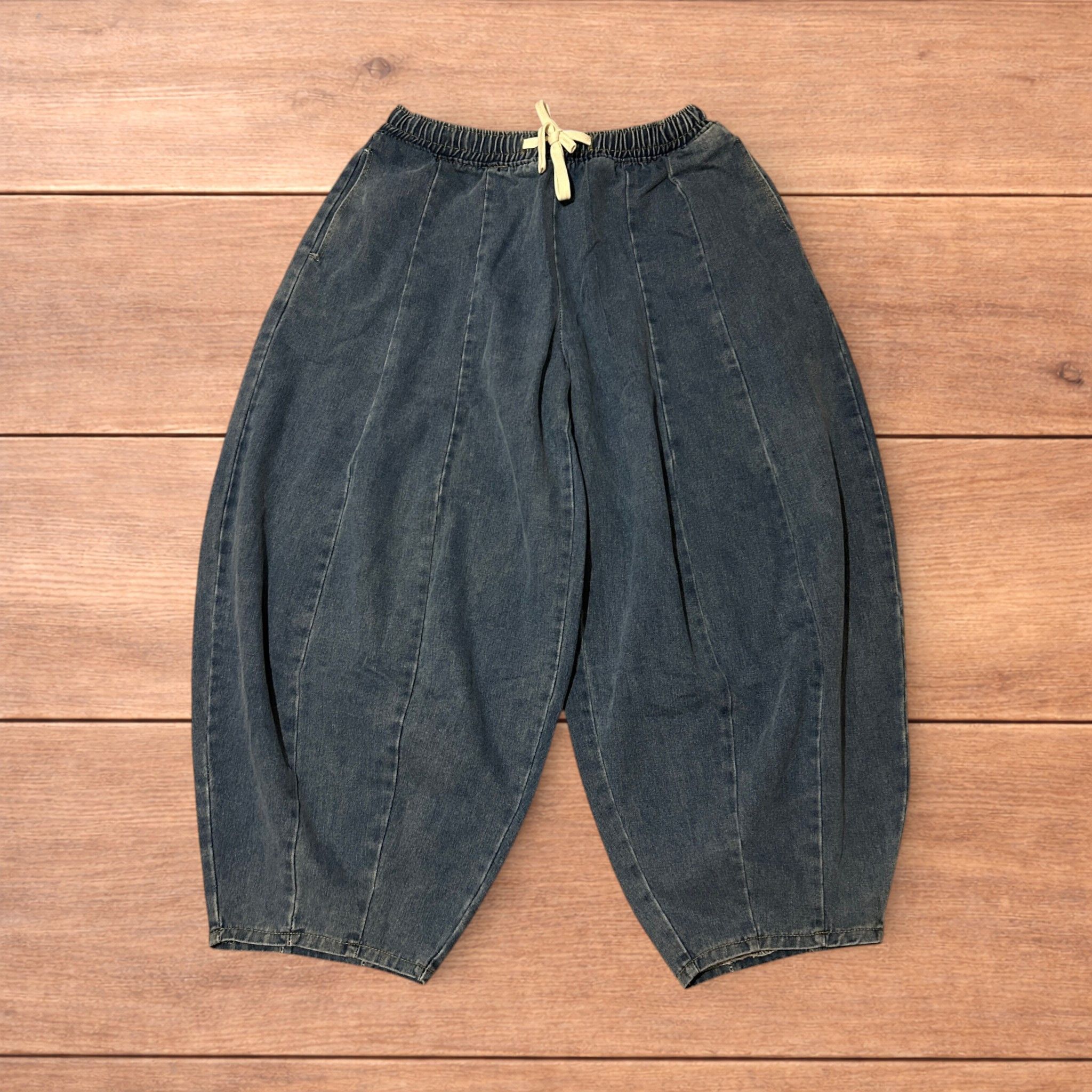 Japanese Brand Super baggy wide leg balloon fit jeans in washed mid blue. Size US 34 / EU 50 - 1 Thumbnail