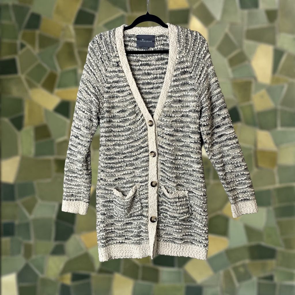 Anthropologie VINTAGE Ethereal By Paper Crane Sweater Woman L Open Knit Popcorn Button Up Boho Size L / US 10 / IT 46 - 1 Thumbnail