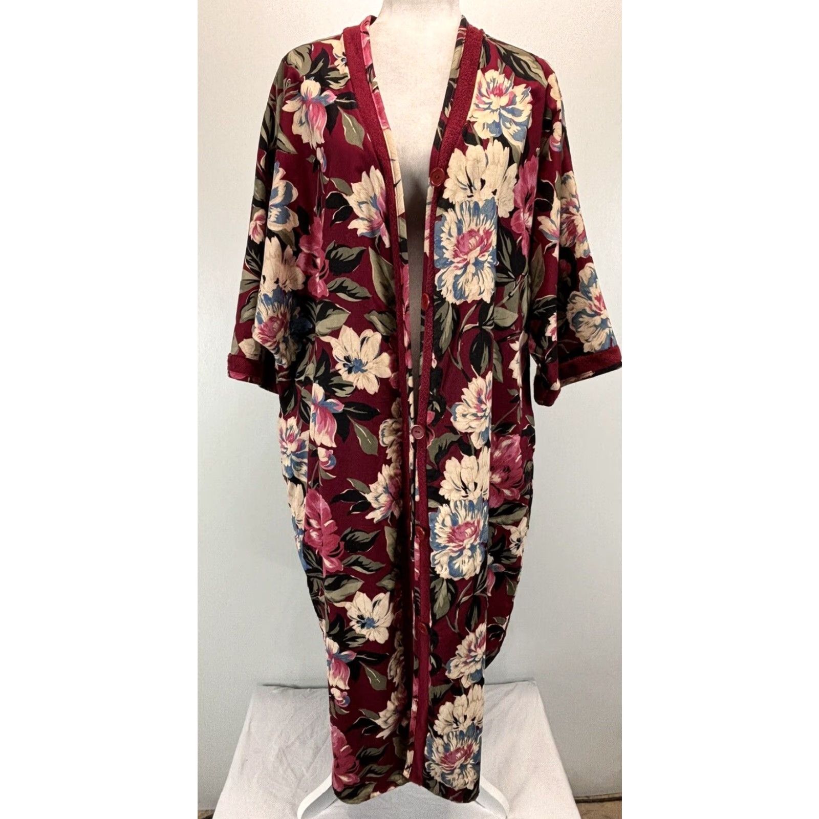 Vintage VINTAGE Cypress Floral Robe Women's Medium Red Cotton Blend 1980s Size ONE SIZE - 5 Thumbnail