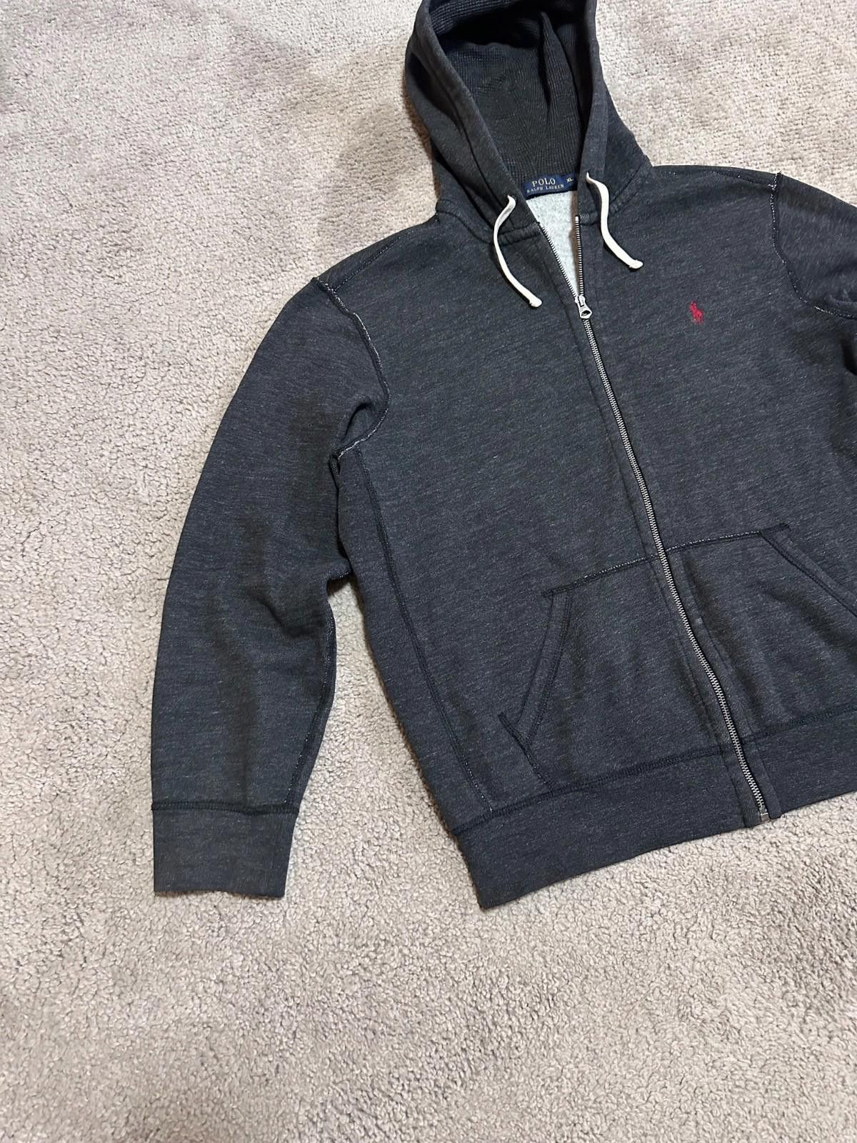 Polo Ralph Lauren VTG Polo Ralph Lauren Dark Grey Black Hoodie Logo Sz XL Size US XL / EU 56 / 4 - 2 Thumbnail