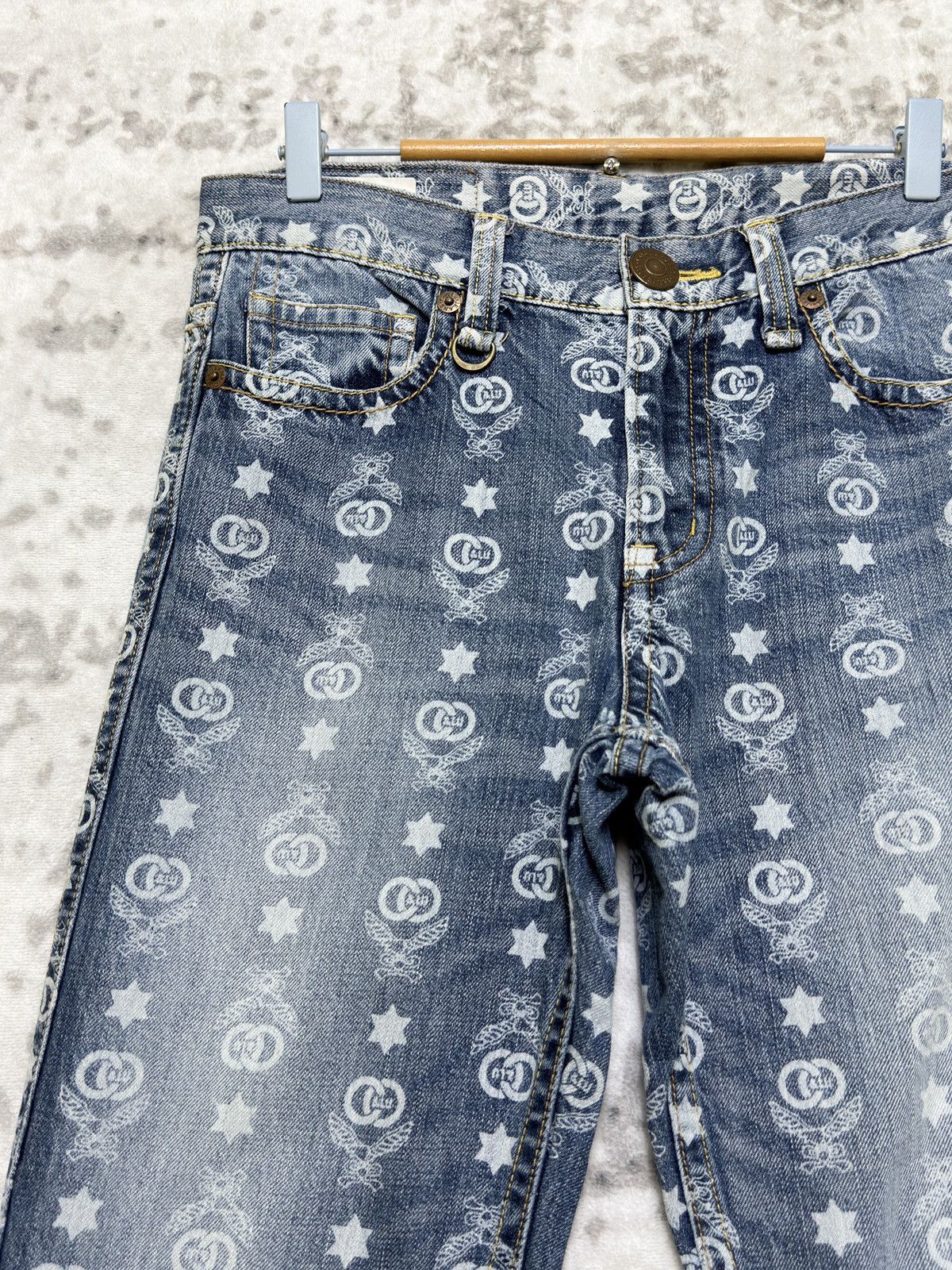 If Six Was Nine Co & Lu Washed All Over Monogram Full Print Denim Jeans Size US 31 - 4 Thumbnail