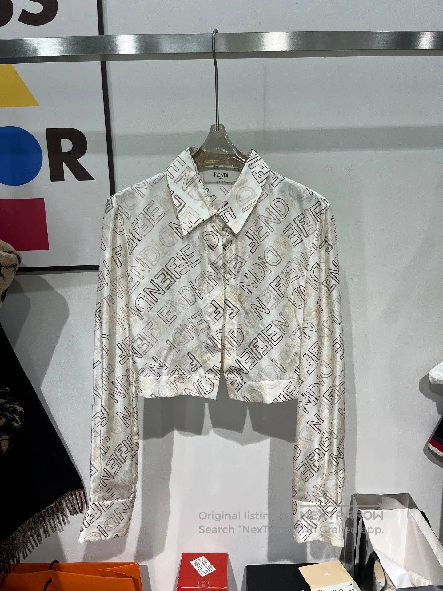 Fendi Silk Logo Short Shirt Top.